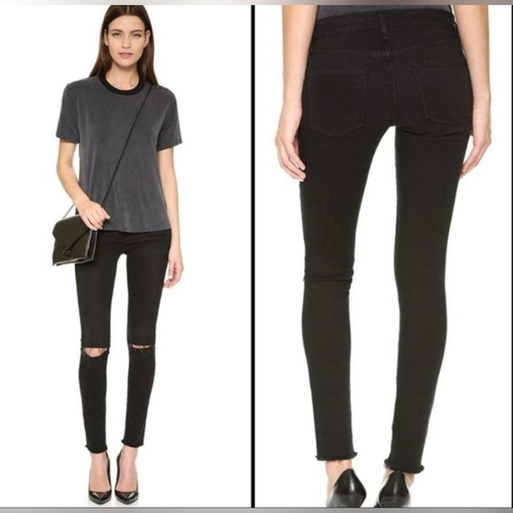 FRAME Le Skinny de Jeanne Mid Rise Black Stretch Skinny Denim Jean Size 25 - Picture 1 of 8